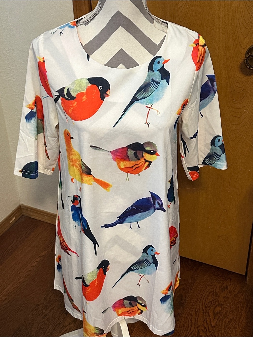 Women’s White Bird Print Dress - Multicolor